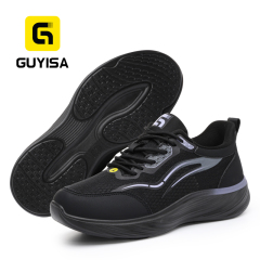 GUYISA 6023BA Sports Safety Shoes, ESD Anti-Static Footwear with Microfiber & Fly Knit Upper, Solid Dual-Density PU Outsole