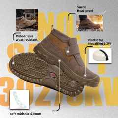 GUYISA 3027SKV Welding Series Safety Shoes, 10KV Insulated Anti-smash Anti-puncture Work Shoes with European Standard Plastic Toe Cap, Solid Dual-density PU Outsole and Suede Leather Upper