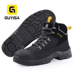 GUYISA F051A Black Hiking Safety Work Shoes | Steel Toe Anti-Static Dual Density PU Sole