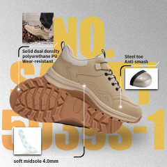 GUYISA safety shoes steel toe puncture resistant microfiber steel mesh dual density PU sole industrial work all season khaki