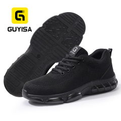 GUYISA steel toe puncture resistant safety shoes steel plate flyknit super fiber upper dual density PU sole industrial work