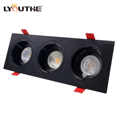 Black three head plastic gu10 downlights white anti glare adjustable mr16 recessed spotlights