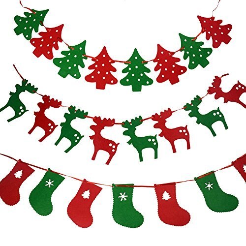 3Pcs Different Christmas Fabric Felt Hanging Buntings Garland Banner String Party Flag Decor