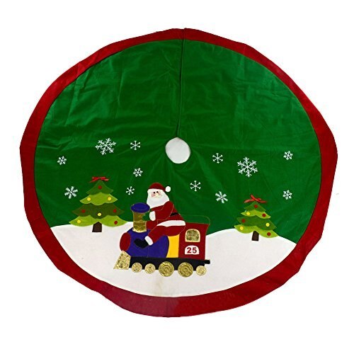 Merry Christmas Green Red Santa Claus And Train Christmas Tree Skirt 47 Inch