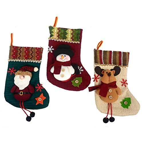 Set of 3 Styles 11&quot; Christmas Tree Hanging Xmas Decoration Sock Santa Claus Snowman Stocking Gift