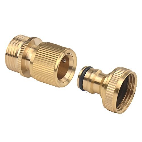 Set of Brass Male and Female 3/4 Inch Garden Hose End and Faucet Quick Connector Set