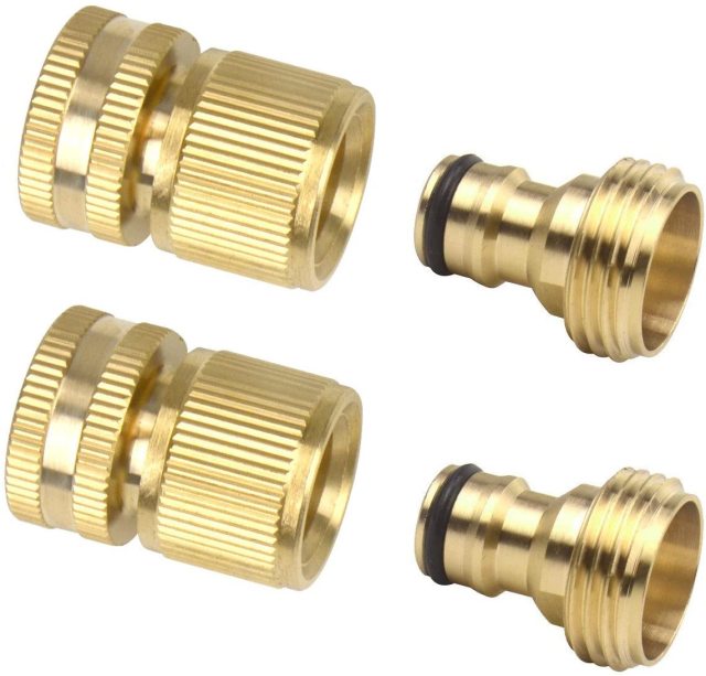 2 Sets (4 PCS) Brass Quick Hose End Connector Garden Hose Nozzle Connect Kit