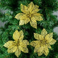 6pcs Golden Glitter Shape Christmas Hanging Ornaments Party Decorating Supplies 14 x9cm