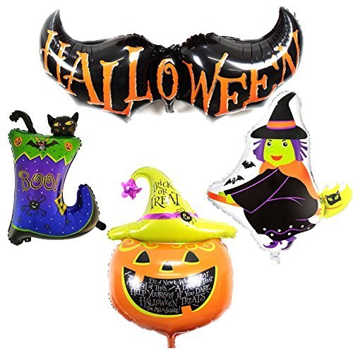 4 Different Design Shape Happy Halloween Aluminum Foil Bat Pumpkin Witch Cat Party Supplies Decoration