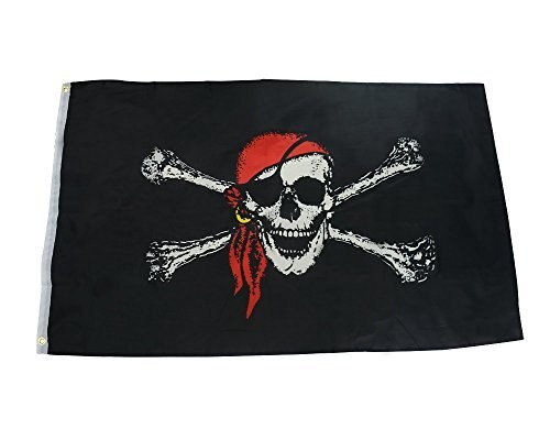Halloween Cosplay Costume Tattered Pirate Flag Red Bandana Skull & Crossbones Flag 3Ft x 5Ft