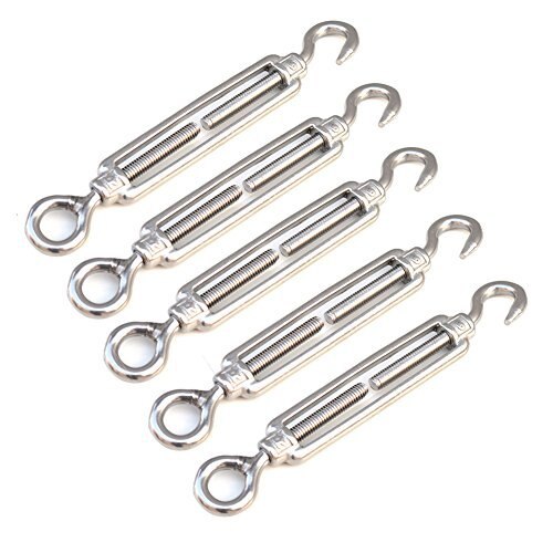 Pack of 5 Stainless Steel 304 Hook &amp; Eye Turnbuckle Wire Rope Tension