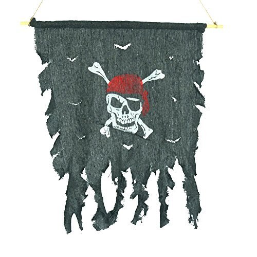 Halloween Cosplay Costume Easter Tattered Pirate Flag Red Bandana Skull & Crossbones Hanging Flag