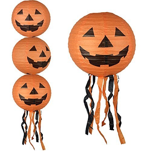 3Pcs Spherical Pumpkins Hanging Pendant Halloween Decorations Foldable Paper Lanterns
