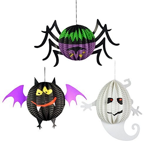 3Pcs 3D Small Spherical Ghost Bats Spider Pumpkins Hanging Pendant Halloween Lanterns