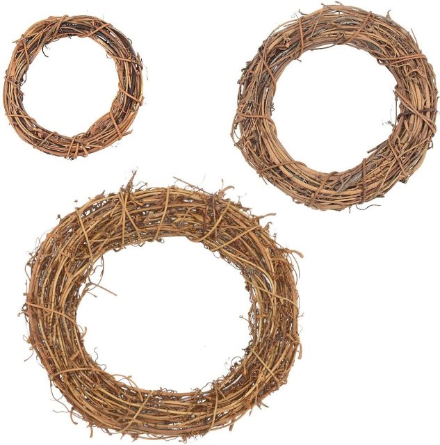 3Pcs Natural Dried Round Rattan Handmade Garland Wreath Xmas Wedding Home Garden Decor