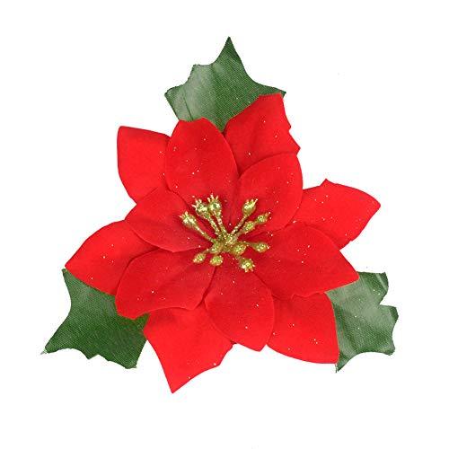 Gardening Will 12Pcs 5 Inch Red Flowers with Green Leave for Wedding Christmas Festival Decor Ornament