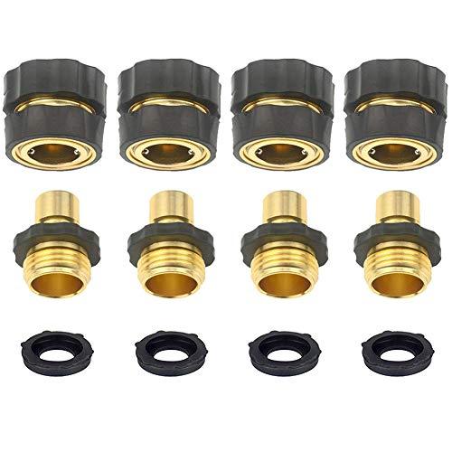 4Sets (8pcs) Aluminum Garden Hose Quick Connector - Water Hoses Quik Connect Release with Washer