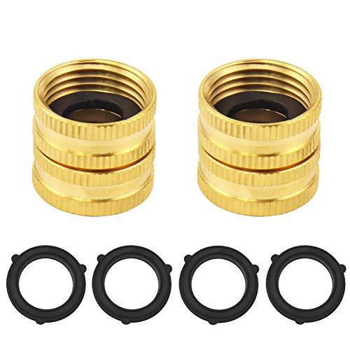 Brass Garden Hose Double Female Swivel End Connect Adapter NTP Thread Size Pipe Fitting Connector, 2 Pack with 4 Washers