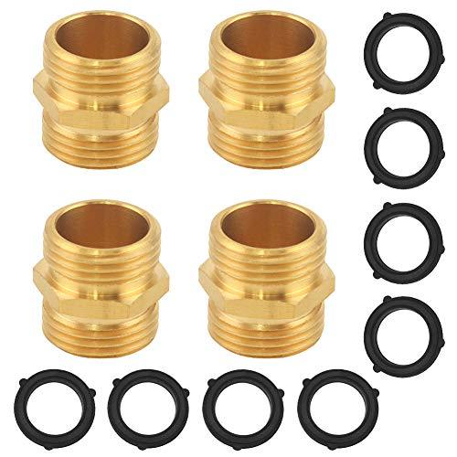 Aluminum Garden Hose Double Male Swivel End Connect Adapter NTP Thread Fitting Connector, 4 Pack with 8 Washers