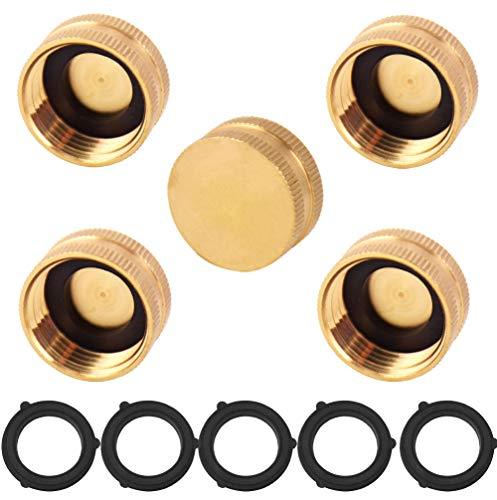 5 Pieces Home Garden Hose 3/4 Inch Female End Fitting Cap Brass Spigot Cap with Washer