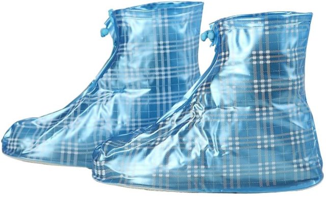 Pink/Blue Plaid Reusable Thicken Waterproof Guard Rainproof Women Children Kids Girls Shoes Cover