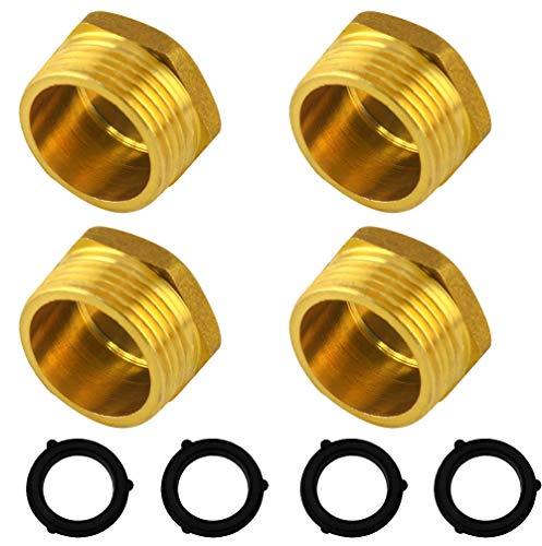 4 Pieces Home Garden Hose 3/4 Inch Male End Fitting Cap Brass Spigot Cap With 8 Pieces Washer