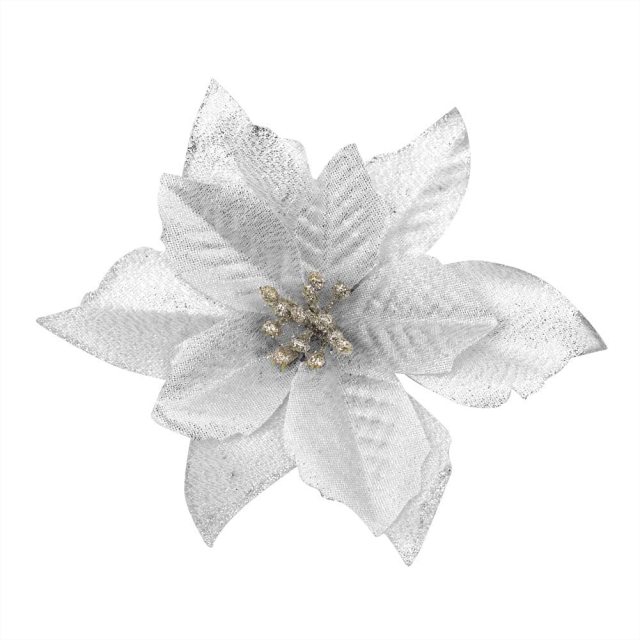 12Pcs 5 Inch Glitter Artificial Wedding Christmas Flowers Xmas Tree Wreaths Decor Ornament