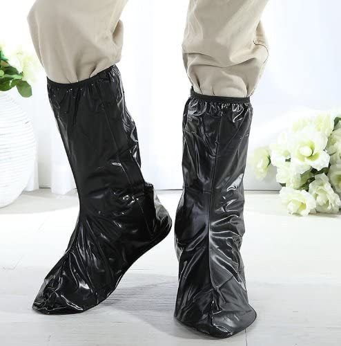 Black Rain Snow Zippered PVC Reusable Women Men High Boots Foldable Shoes Cover