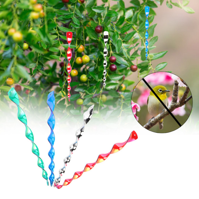 12Pcs Spiral Shape Hanging Reflective Bird Scare Repellent Rods for Garden Yard Spike Pest Control Bird Repellent