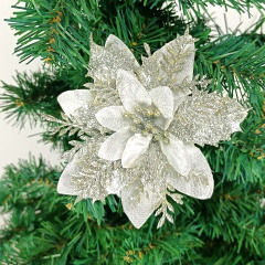 Pack of 12 5 Inch Gold Glitter Flower Shape Christmas Hanging Ornaments Party Decorating Supplies