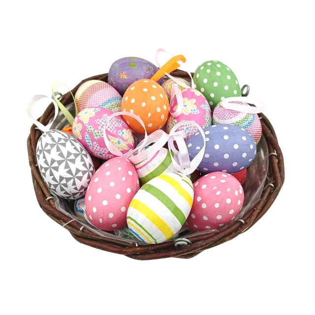 12pcs New Colorful Paper Mache Egg Hanging Ornaments Easter Christmas Decoration