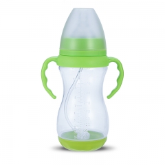 Wide Neck Plastic Baby Feeding Bottle with Handles and Straw 6oz/8oz/10oz