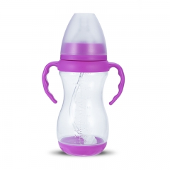 Wide Neck Plastic Baby Feeding Bottle with Handles and Straw 6oz/8oz/10oz