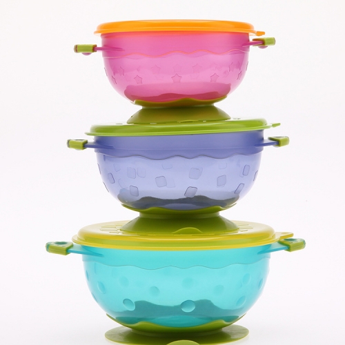 3pcs Colorful Baby Feeding Suction Bowls with Caps