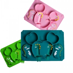New Apple Design Silicone Baby Plates Mat with Spoon