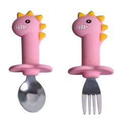 2021 New Style Silicone Baby Dinosaur Feeding Spoon Set
