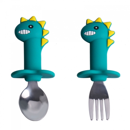 2021 New Style Silicone Baby Dinosaur Feeding Spoon Set