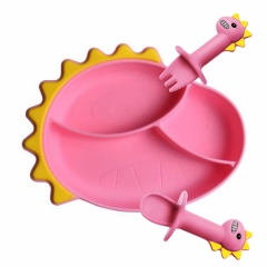 Dinosaur Silicone Baby Plate Spoon Fork Set Silicon Plate Set Baby
