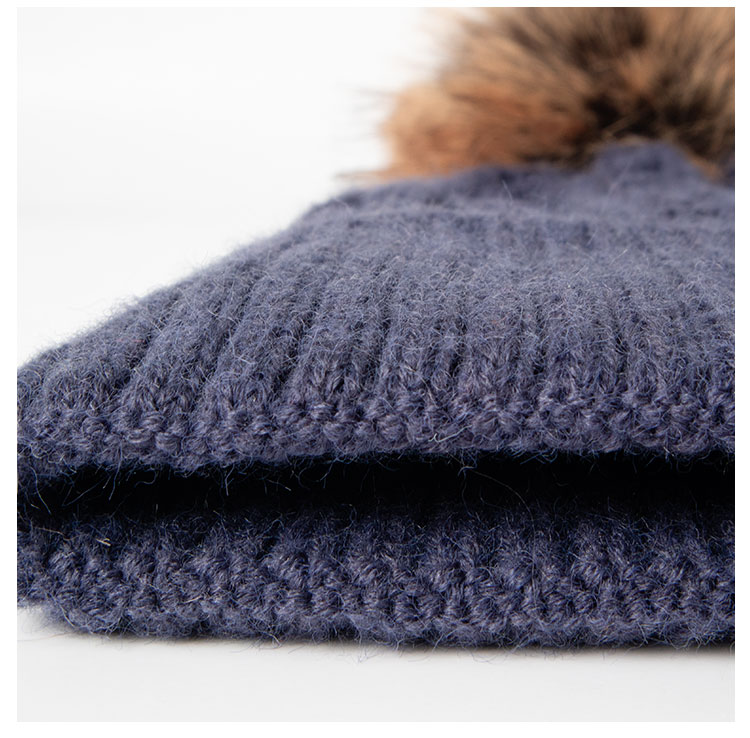 Vertical Twist Cable Pom Beanie