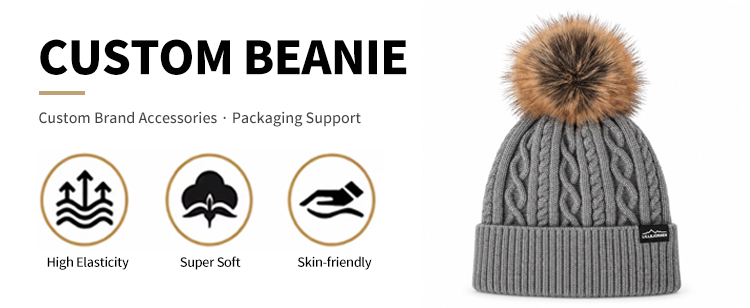 Vertical Twist Cable Pom Beanie