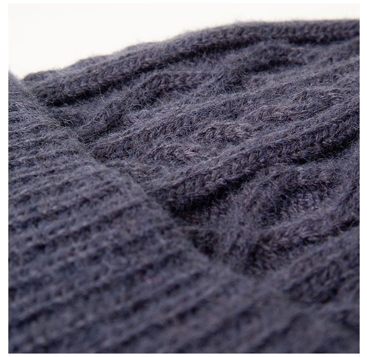 Vertical Twist Cable Pom Beanie
