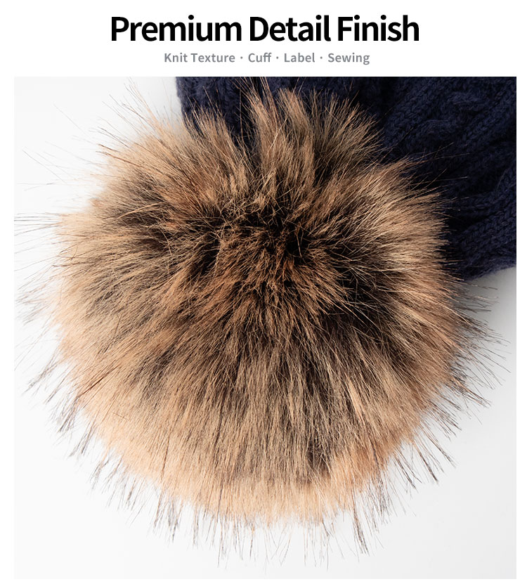 Vertical Twist Cable Pom Beanie