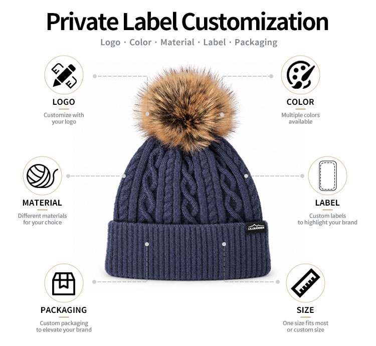 Vertical Twist Cable Pom Beanie