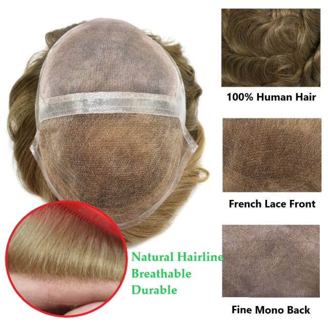 LYRICAL HAIR Toupee for Men Hair Replacement System Lace Front with Injected PU Skin Mens Toupee Natural Hairline Men Hairpiece Light Blonde Human Hair System for men