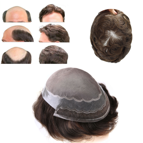 LyricalHair Durable Silk Mono Men's Hair System,Natural Lace Front Men's Toupee Transparent Poly Skin Around, CC Contour Men's Hairpieces