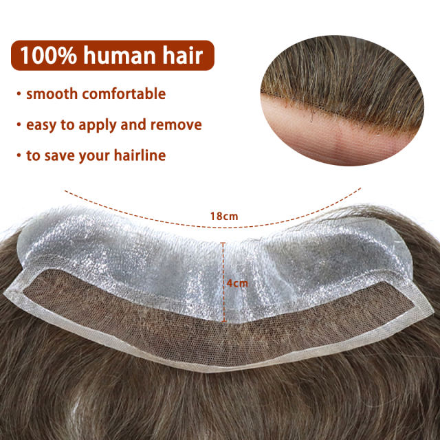 LYRICAL HAIR Mens Frontal Hairpiece Mens Forehead Hairline Toupee French Lace With PU Natural Hairline Replacement Systems For Receding Hairline 4X18cm
