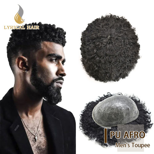 LYRICAL HAIR  Kinky Curly Afro Mens Toupee Hair Unit For Black Mens Curly System 100% Brazilian Human Hair African American Full Skin Wigs For Black Men Weave Hairpiece