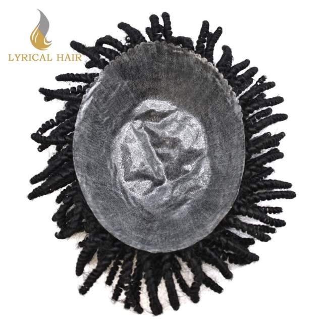 LYRICAL HAIR Afro Curl Toupee For Black Men Hair Units Kinky Curly Brazilian Human Hair Piece Crochet Braid African American Afro Wavy Men Toupee Hairpieces Full Poly Thin Skin Men Replacement System For Men