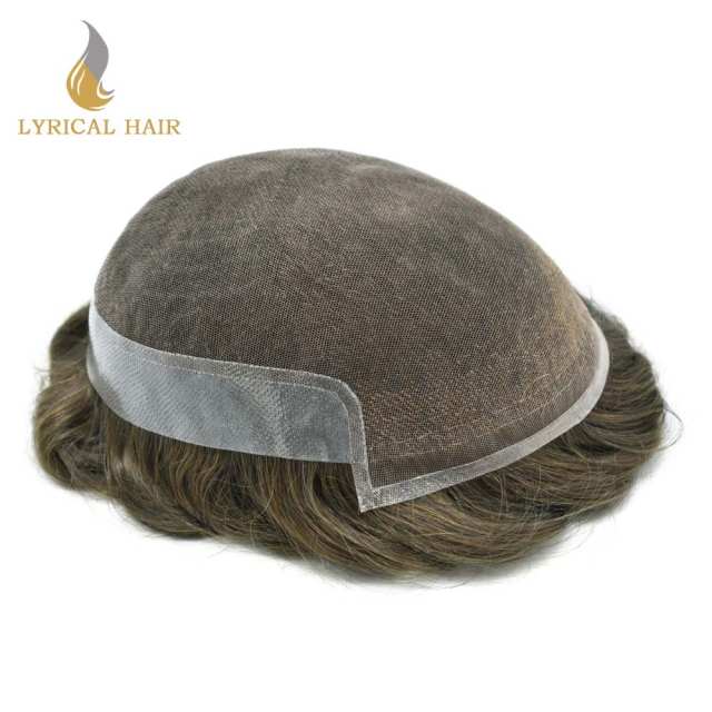 LYRICA HAIR  French Lace Human Hair Mens Hair System Poly Coated At Sides Back Reforced Mens Toupee Slight Wave Shop Mens Human Hairpieces French Lace Front Natural Hairline