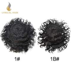 LyricalHair  Afro Toupee For Men African Curly Monofilament Durable Hair System Tape Around African American Black Unit 100% Human Hair Medium Density AFRO AAA1